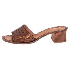 Bottega Veneta Metallic Bronze Intrecciato Leather Ravello Slide Sandals Size 40