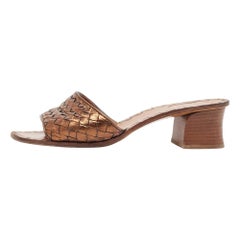 Bottega Veneta Metallic Bronze Intrecciato Leather Ravello Slide Sandals Size 40