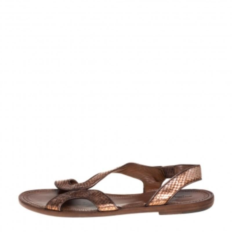 Brown Bottega Veneta Metallic Bronze Python Ballet Flats Size 39.5 For Sale
