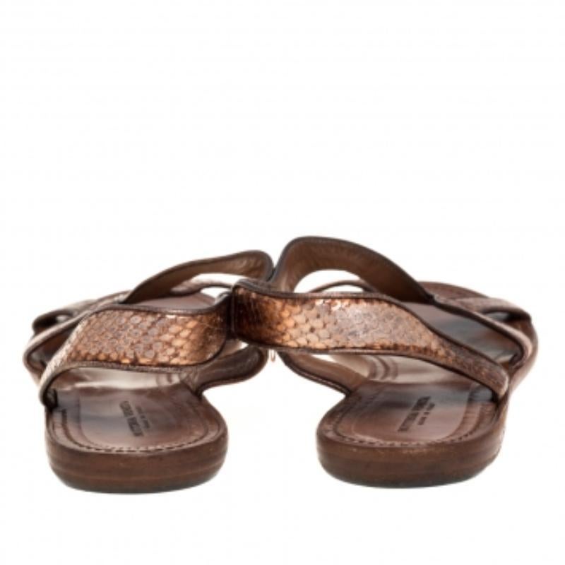 Women's Bottega Veneta Metallic Bronze Python Ballet Flats Size 39.5 For Sale