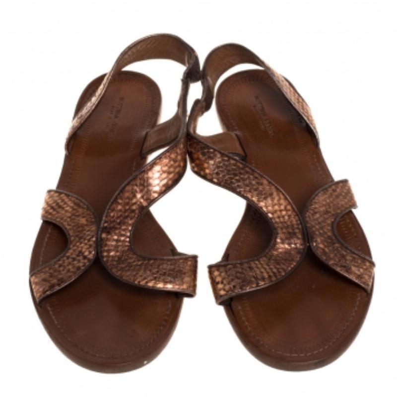 Bottega Veneta Metallic Bronze Python Ballet Flats Size 39.5 For Sale 1