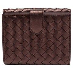 Bottega Veneta Metallic Brown Intrecciato Leather French Wallet
