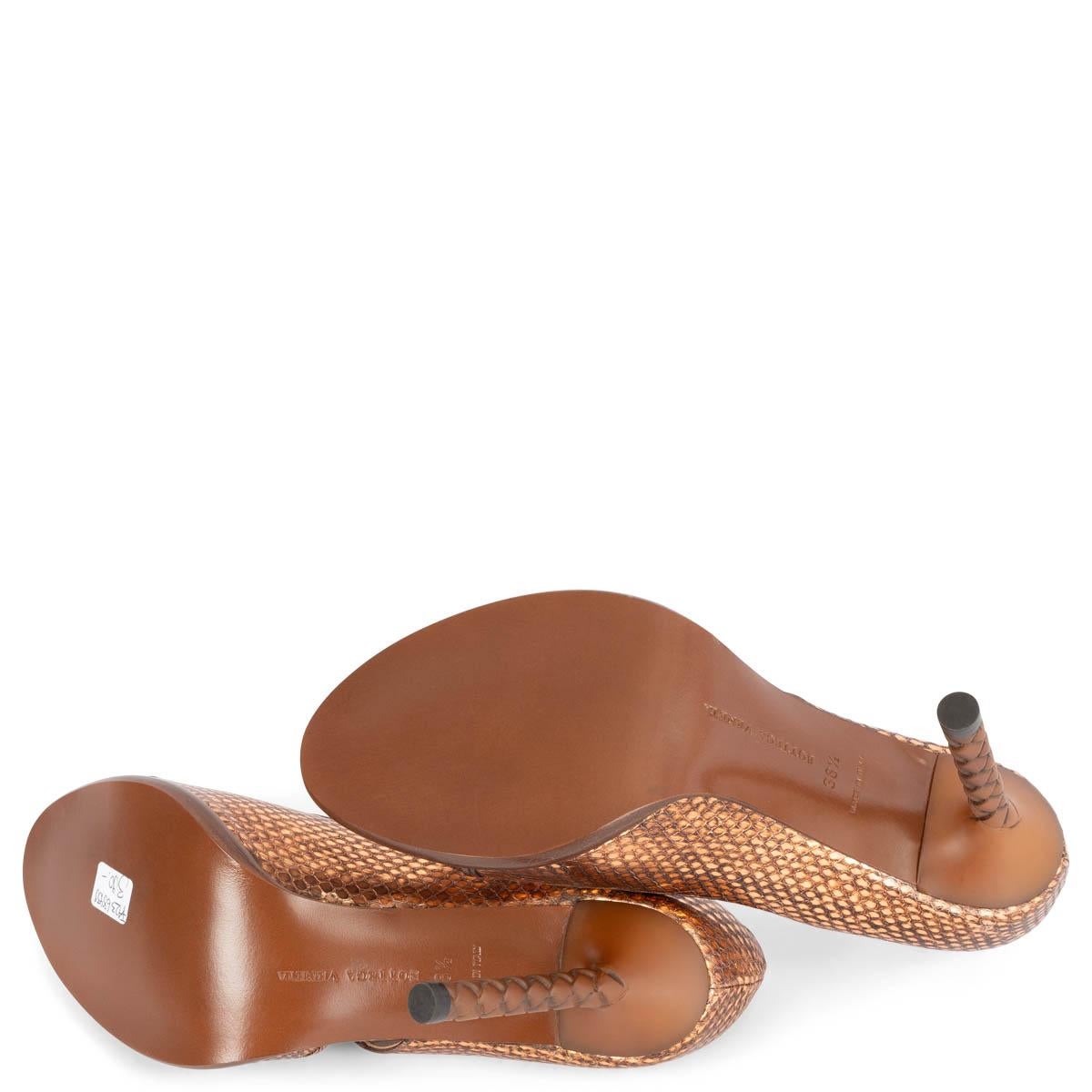 BOTTEGA VENETA metallic copper Faux Snakeskin Sandals Shoes 38.5 For Sale 3