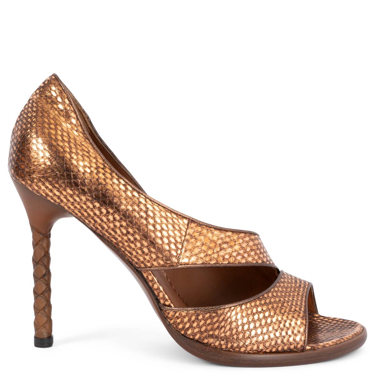 BOTTEGA VENETA metallic copper Faux Snakeskin Sandals Shoes 38.5 For Sale