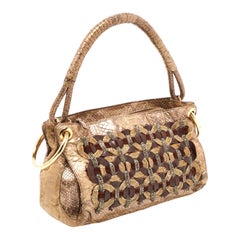 BOTTEGA VENETA Metallic Exotic Skin Embroidered Intrecciato Ring Bag