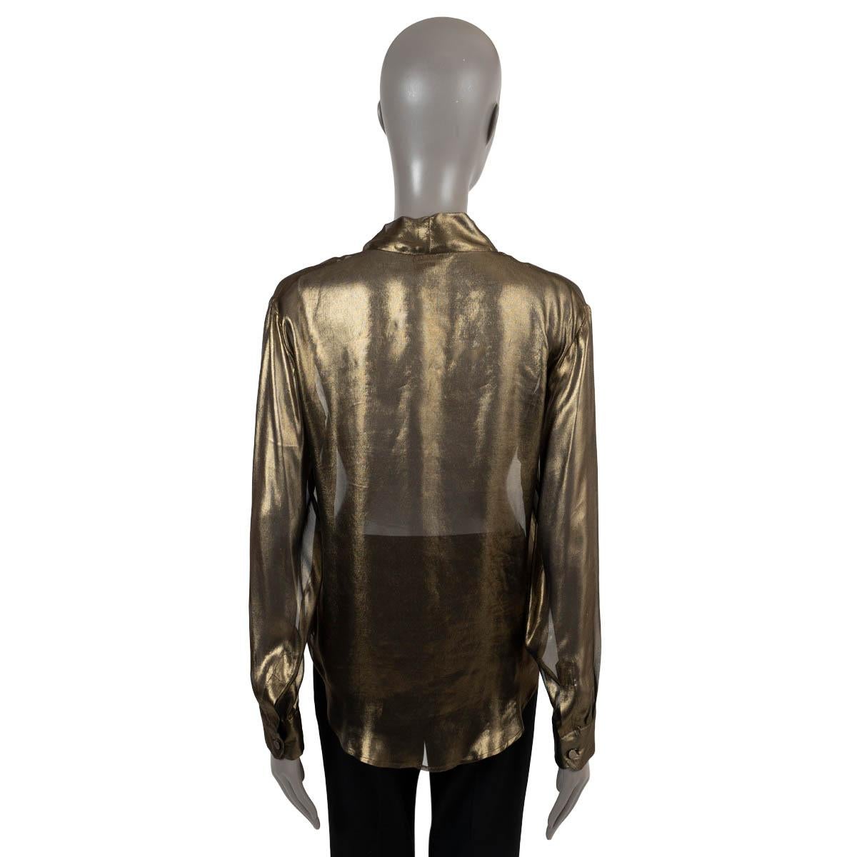 BOTTEGA VENETA metallic gold 2012 LUREX PUSSY-BOW Blouse Shirt 40 S In New Condition For Sale In Zürich, CH