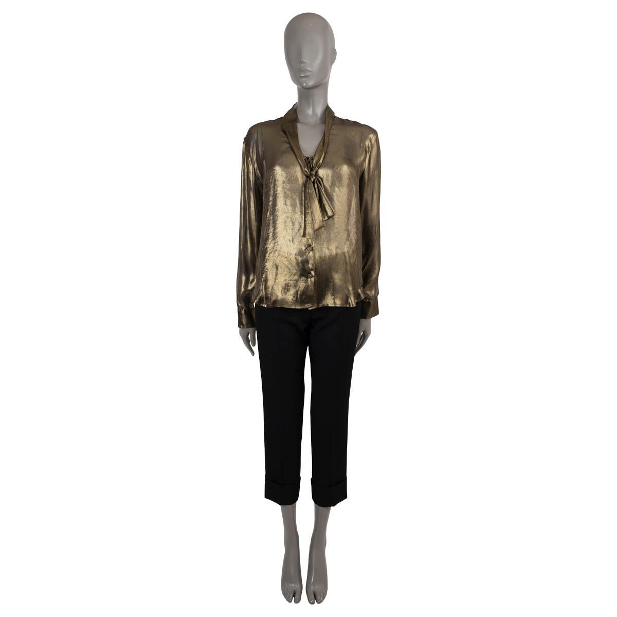 BOTTEGA VENETA Metallic Gold 2012 LUREX PUSSY-BOW Bluse Shirt 40 S Damen im Angebot