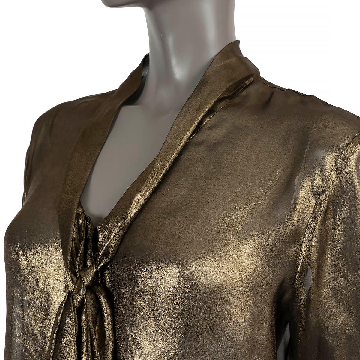 BOTTEGA VENETA metallic gold 2012 LUREX PUSSY-BOW Blouse Shirt 40 S For Sale 1
