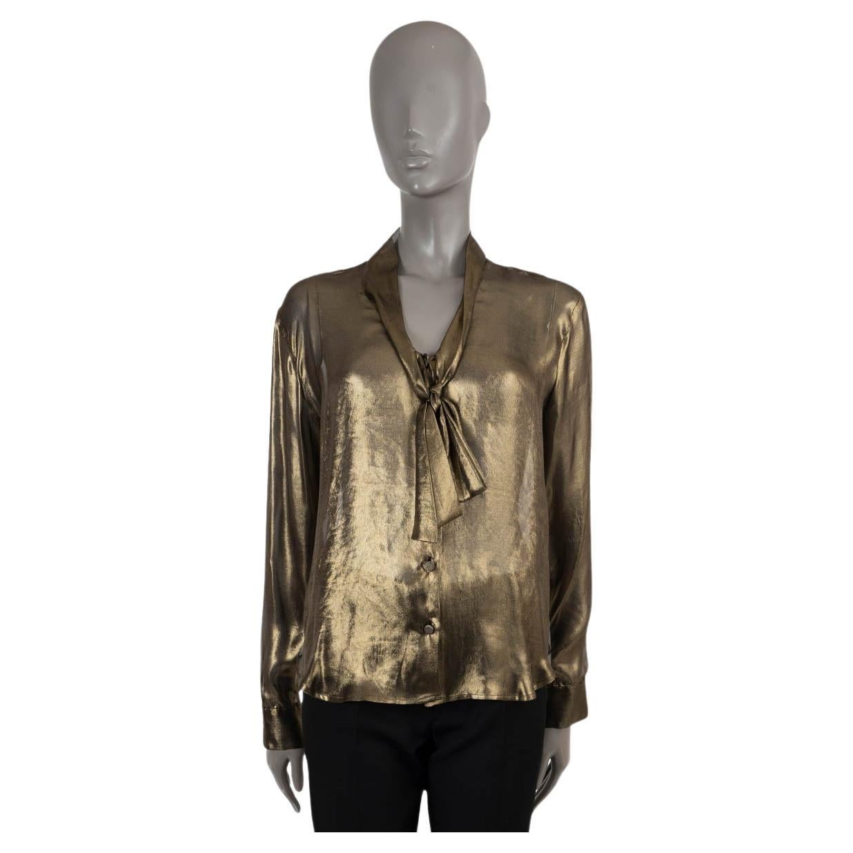 BOTTEGA VENETA metallic gold 2012 LUREX PUSSY-BOW Blouse Shirt 40 S For Sale