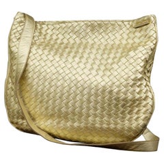 Vintage Bottega Veneta Metallic Gold Intrecciato Leather Woven Messenger Bag 858211