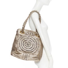 BOTTEGA VENETA metallic gold intrecciato woven braided shoulder strap hobo bag