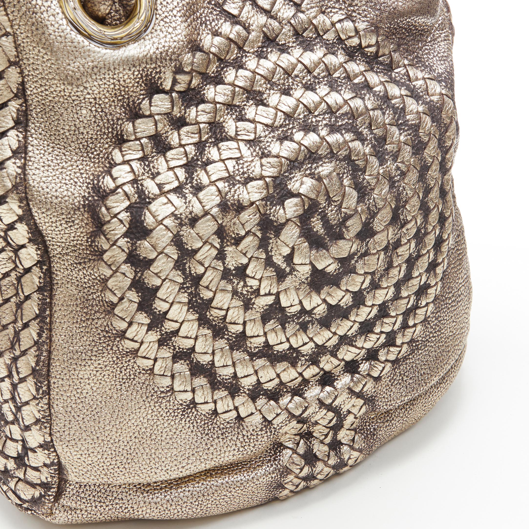 BOTTEGA VENETA metallic gold intrecciato woven braided shoulder strap hobo bag In Excellent Condition In Hong Kong, NT