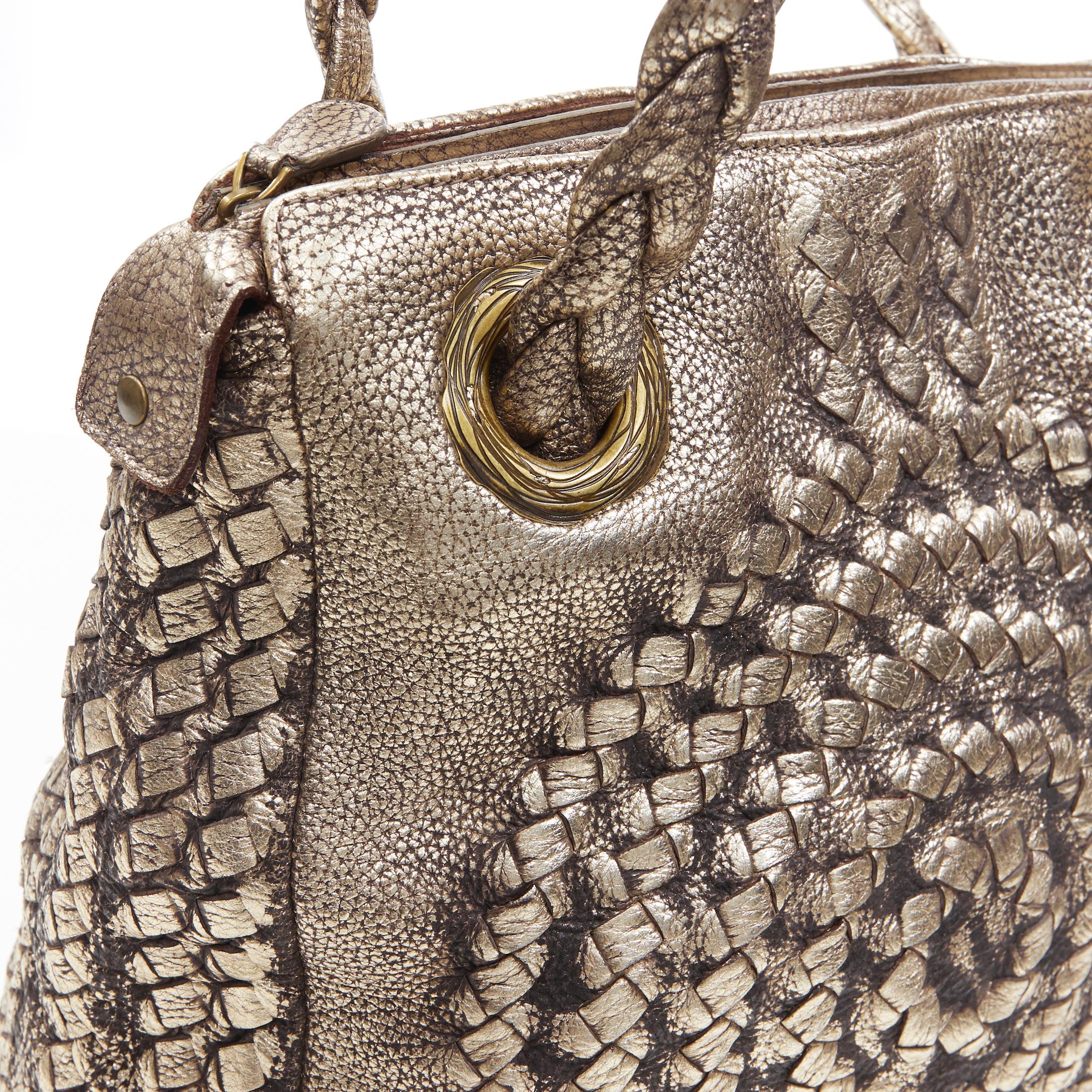 Women's BOTTEGA VENETA metallic gold intrecciato woven braided shoulder strap hobo bag