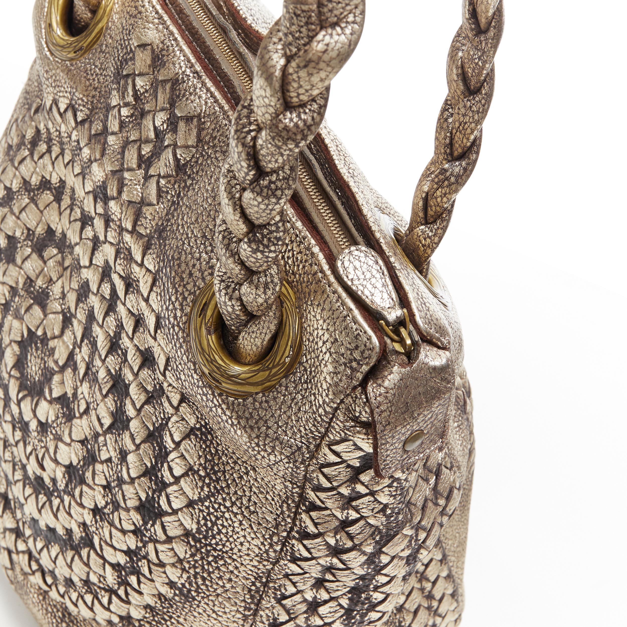 BOTTEGA VENETA metallic gold intrecciato woven braided shoulder strap hobo bag 1