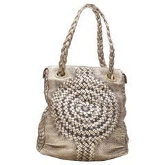 BOTTEGA VENETA metallic gold intrecciato woven braided shoulder strap hobo bag