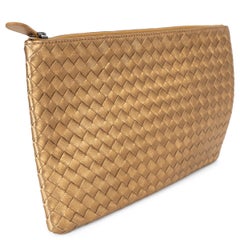 BOTTEGA VENETA metallic gold leather INTRECCIATO ZIP POUCH Bag