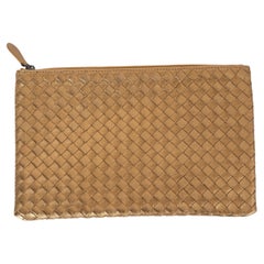 BOTTEGA VENETA metallic gold leather INTRECCIATO ZIP POUCH Bag