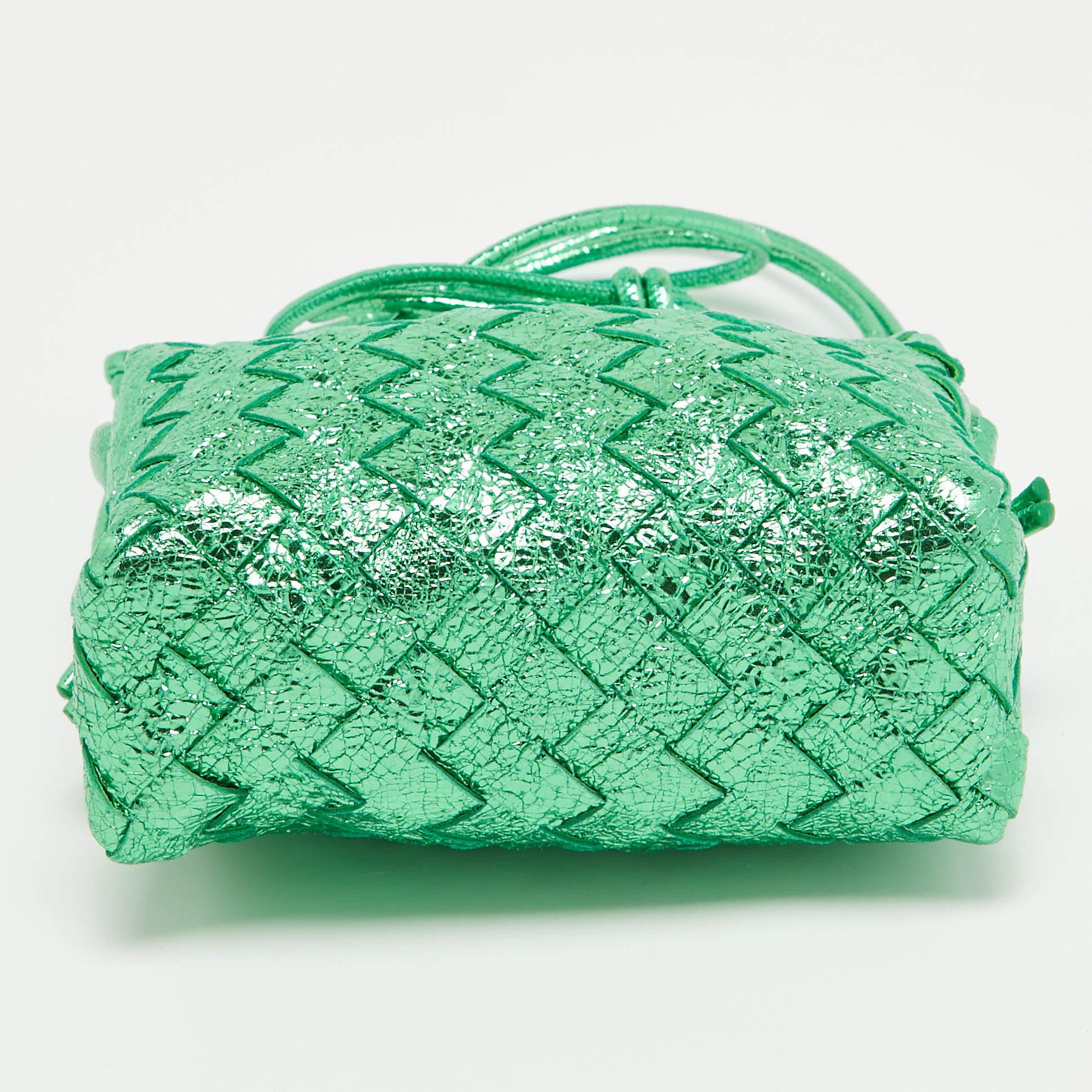 Bottega Veneta Metallic Green Intrecciato Leather Mini Loop Camera Bag 2