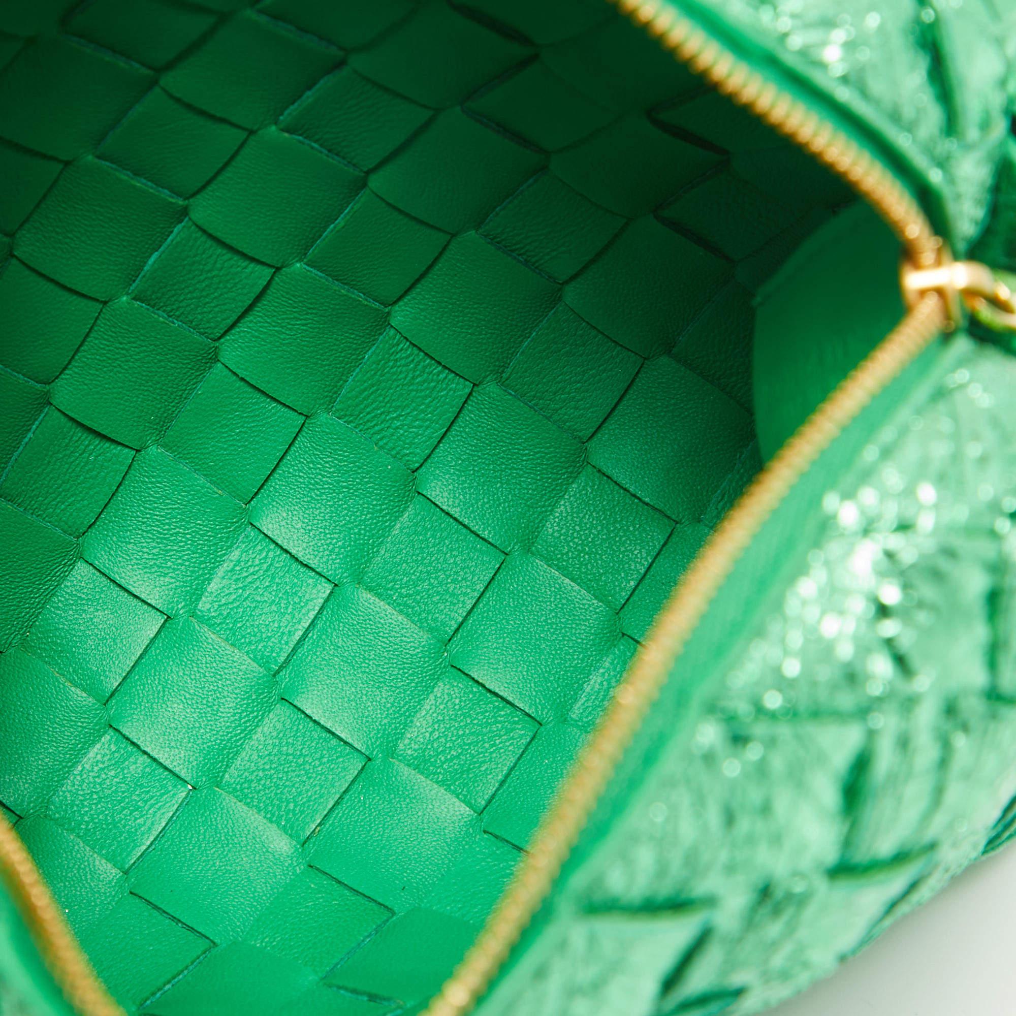 Bottega Veneta Metallic Green Intrecciato Leather Mini Loop Camera Bag 3