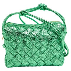 Bottega Veneta Metallic Green Intrecciato Leather Mini Loop Camera Bag