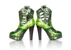 Bottega Veneta Metallic Green Leather Ankle Boots, 2010 Size 5