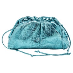 Bottega Veneta Metallic Green Leather Mini Pouch Clutch