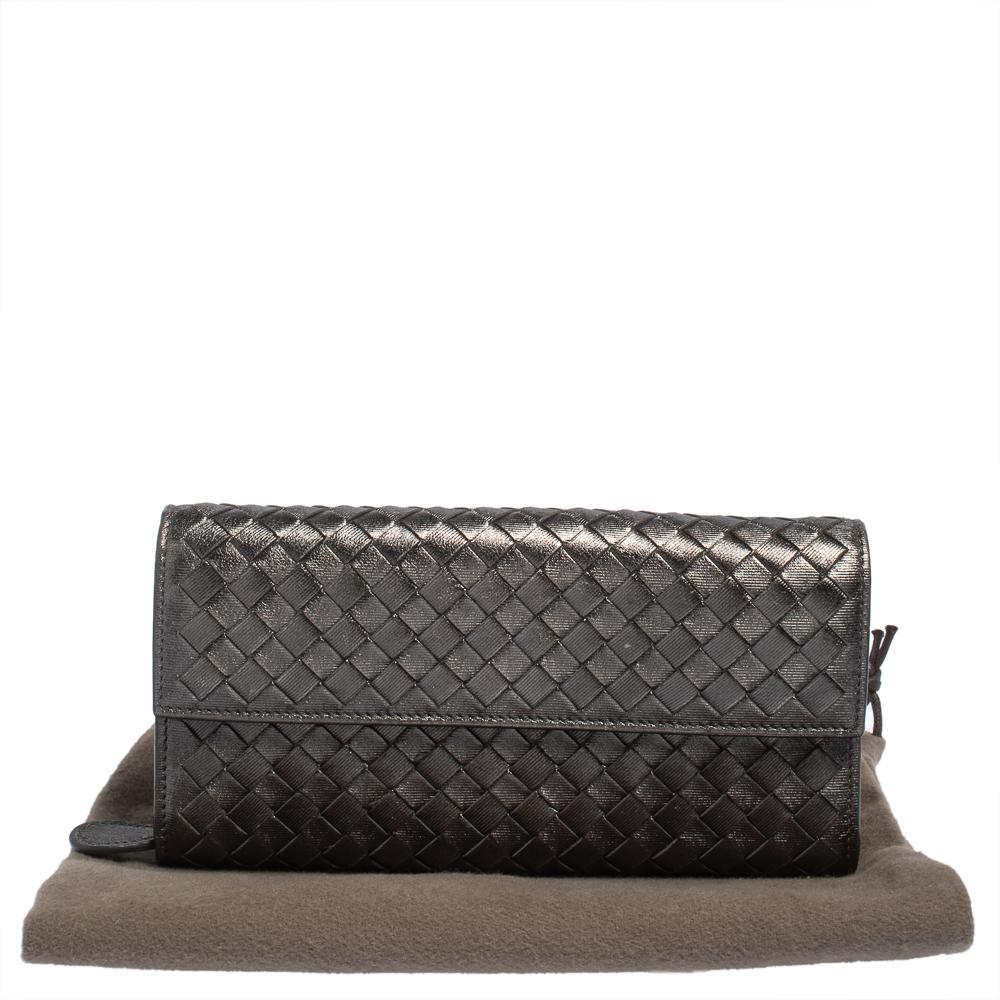Bottega Veneta Metallic Grey Intrecciato Leather Flap Continental Wallet 5