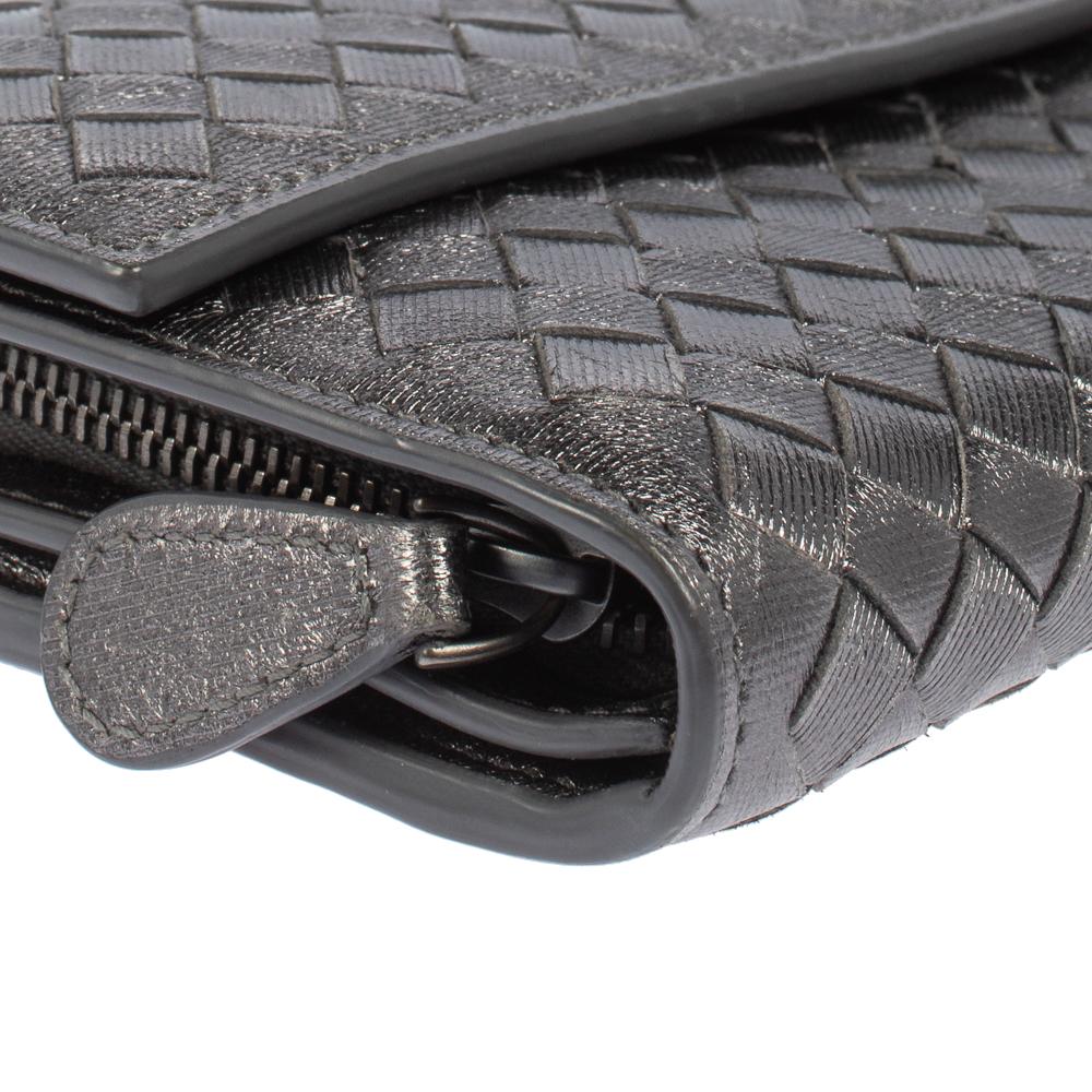 Bottega Veneta Metallic Grey Intrecciato Leather Flap Continental Wallet 1