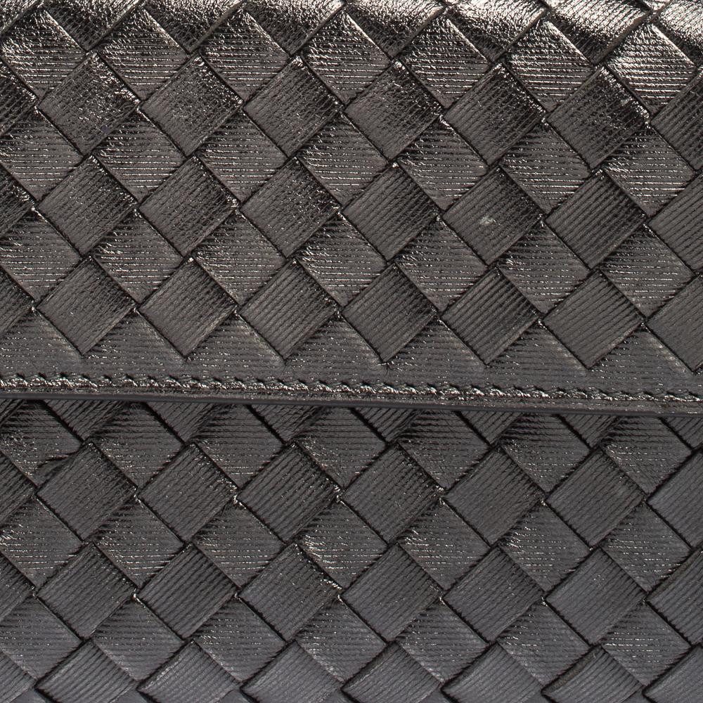 Bottega Veneta Metallic Grey Intrecciato Leather Flap Continental Wallet 3