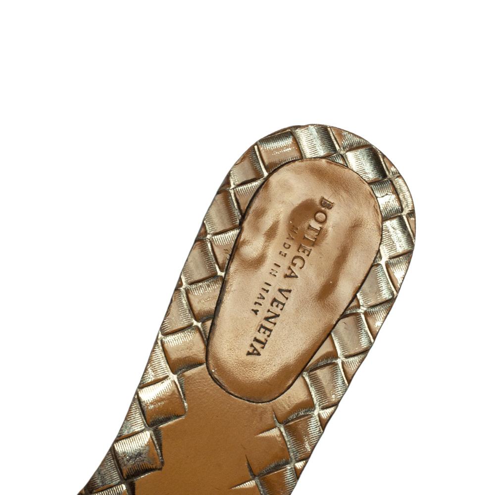 Women's Bottega Veneta Metallic Grey Intrecciato Leather Ravello Slide Sandals Size 35