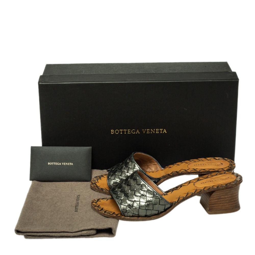 Bottega Veneta Metallic Grey Intrecciato Leather Ravello Slide Sandals Size 35 2