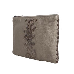 BOTTEGA VENETA metallic grey INTRECCIATO Zip Pouch Clutch Bag