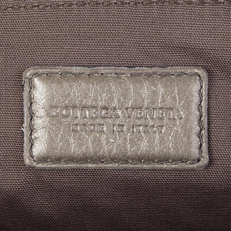 Gray BOTTEGA VENETA metallic grey INTRECCIATO Zip Pouch Clutch Bag