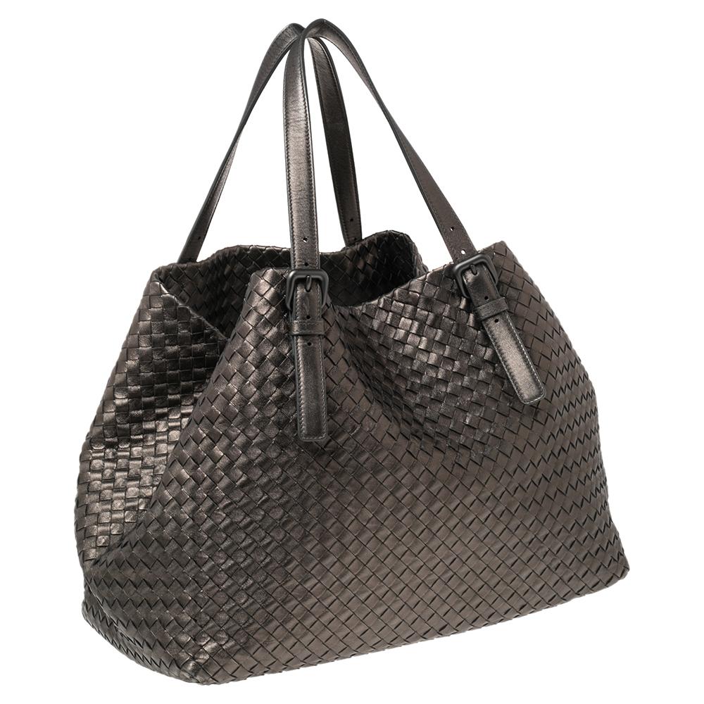 Black Bottega Veneta Metallic Intrecciato Leather Large Cesta Tote