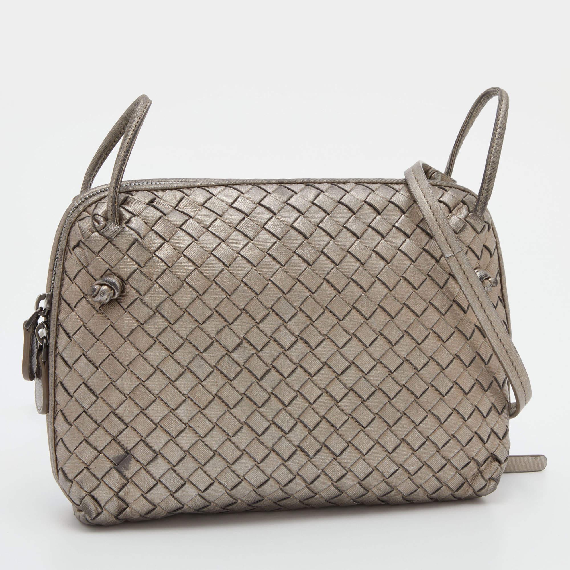 Bottega Veneta Metallic Intrecciato Leather Nodini Crossbody Bag For ...