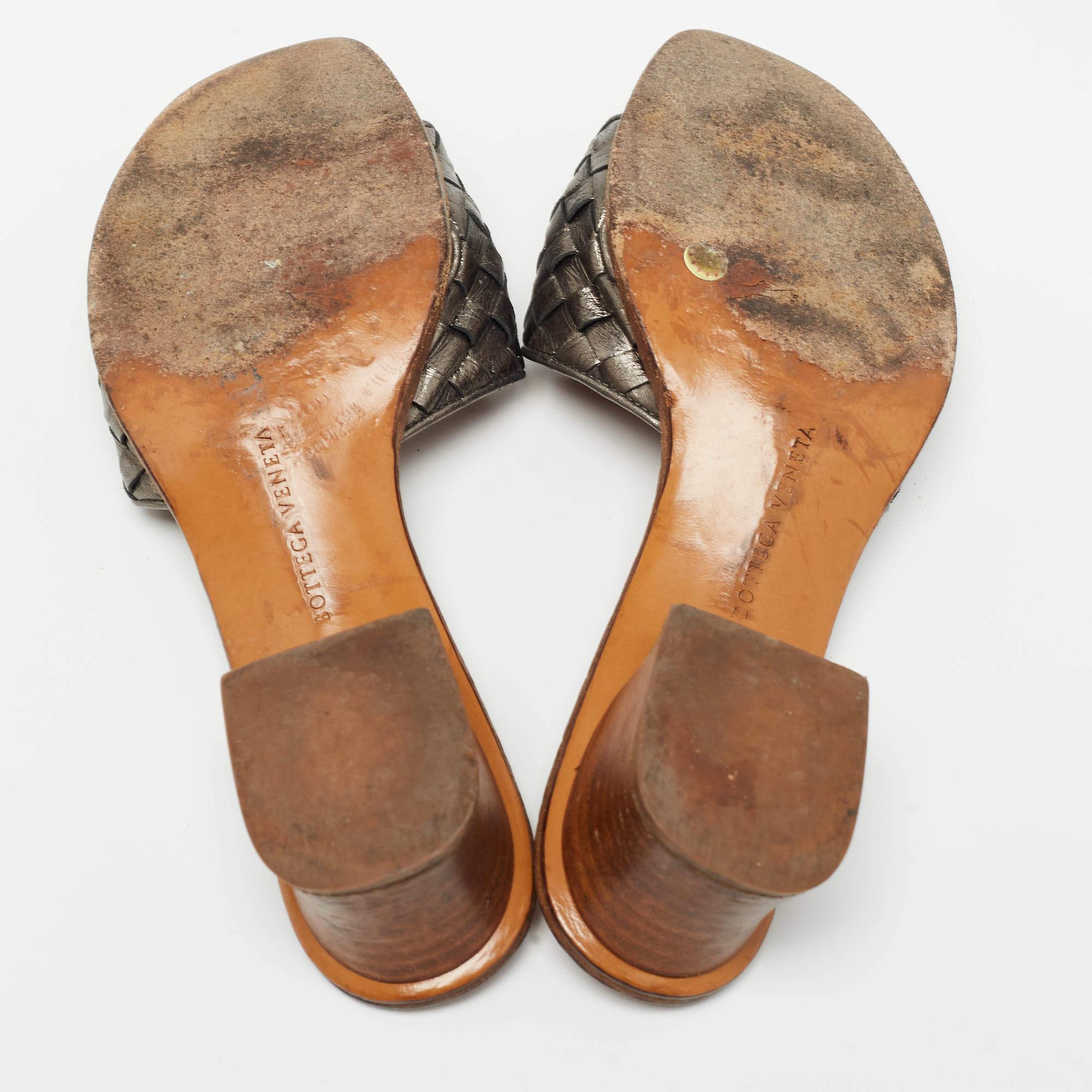 Bottega Veneta Metallic Intrecciato Leather Slides Size 36 1