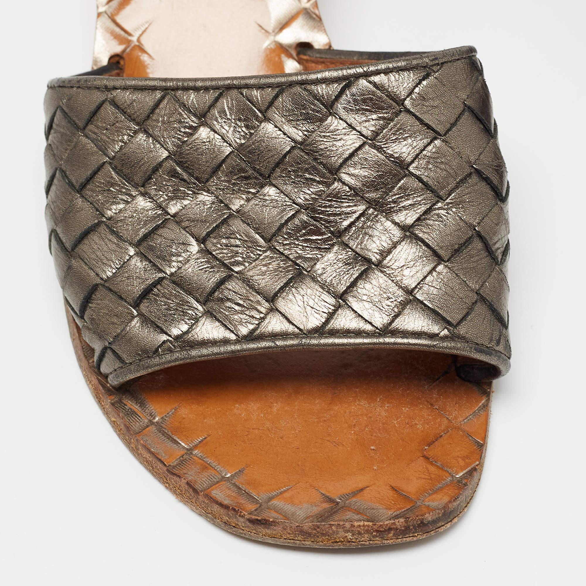 Bottega Veneta Metallic Intrecciato Leather Slides Size 36 2