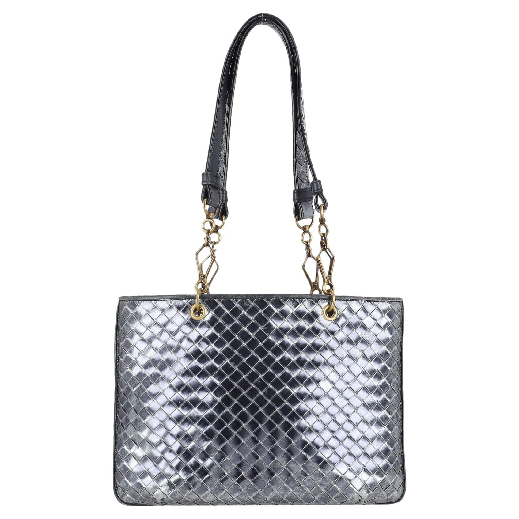 Bottega Veneta Metallic Intrecciato Leather Tote Bag For Sale