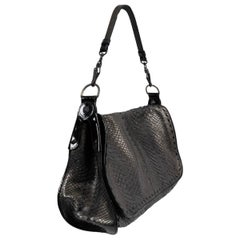 BOTTEGA VENETA metallic iron silver PYTHON FLAP Shoulder Bag