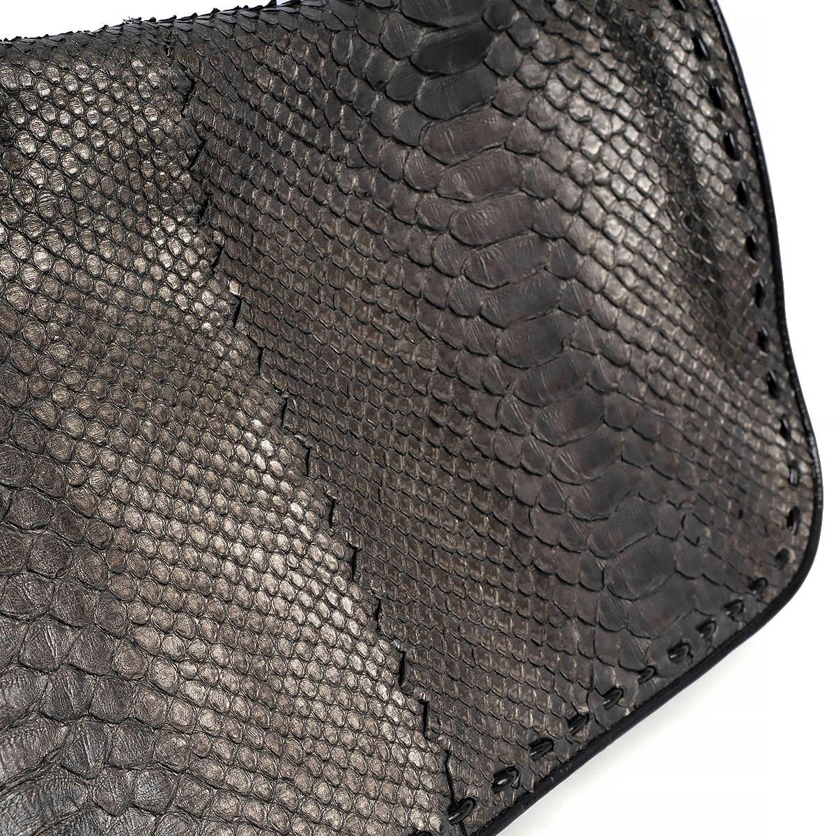 BOTTEGA VENETA metallic iron silver PYTHON FLAP Shoulder Bag For Sale 2