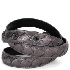 BOTTEGA VENETA metallic pewter leather INTRECCIATO Belt 85 34