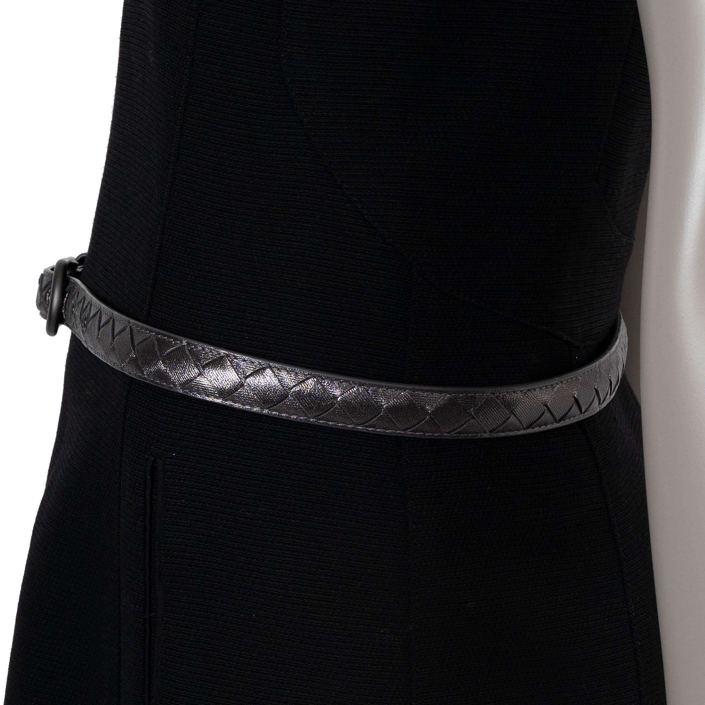 BOTTEGA VENETA Piel de peltre metalizada Cinturón INTRECCIATO 85 34 Gris en venta