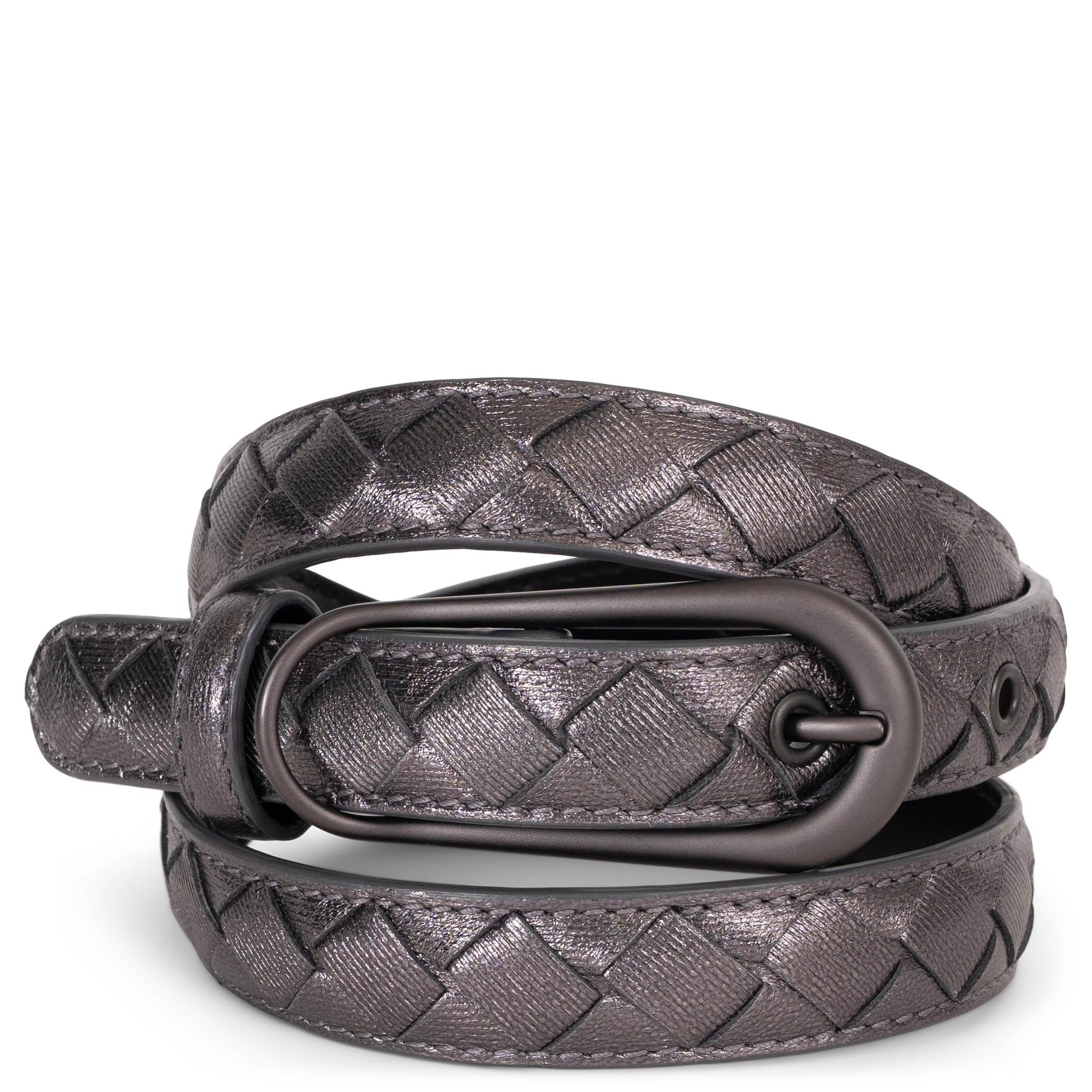 BOTTEGA VENETA Piel de peltre metalizada Cinturón INTRECCIATO 85 34 en venta