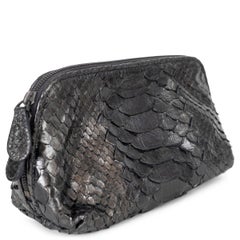 BOTTEGA VENETA metallic pewter PYTHON ZIP POUCH Bag