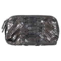 BOTTEGA VENETA metallic pewter PYTHON ZIP POUCH Bag