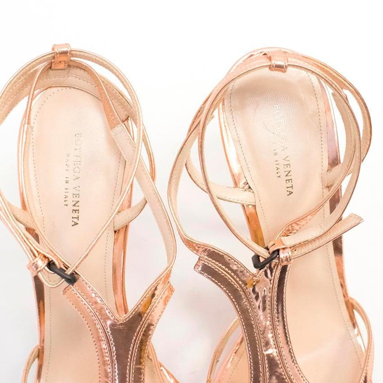 Bottega Metallic Rose Gold Heels US 8.5 at 1stDibs gold bottega heels, bottega gold
