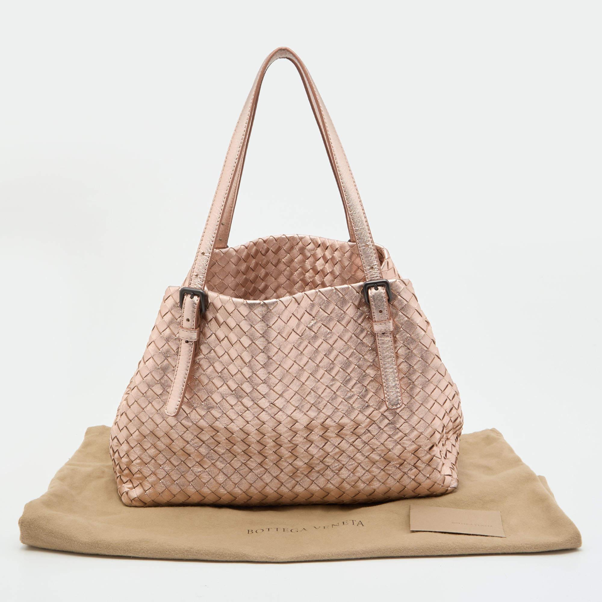 Bottega Veneta Metallic Rose Gold Intrecciato Leather Cesta Tote 10