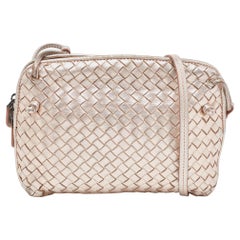 Bottega Veneta Metallic Rose Gold Intrecciato Leather Nodini Crossbody Bag