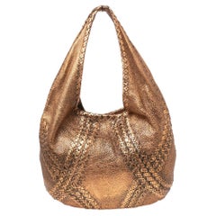 Bottega Veneta Metallic Rose Gold Leather Cervo Hobo