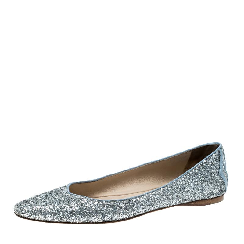 Bottega Veneta Metallic Silver Glitter Intrecciato Leather Trim Pointed Toe Ball